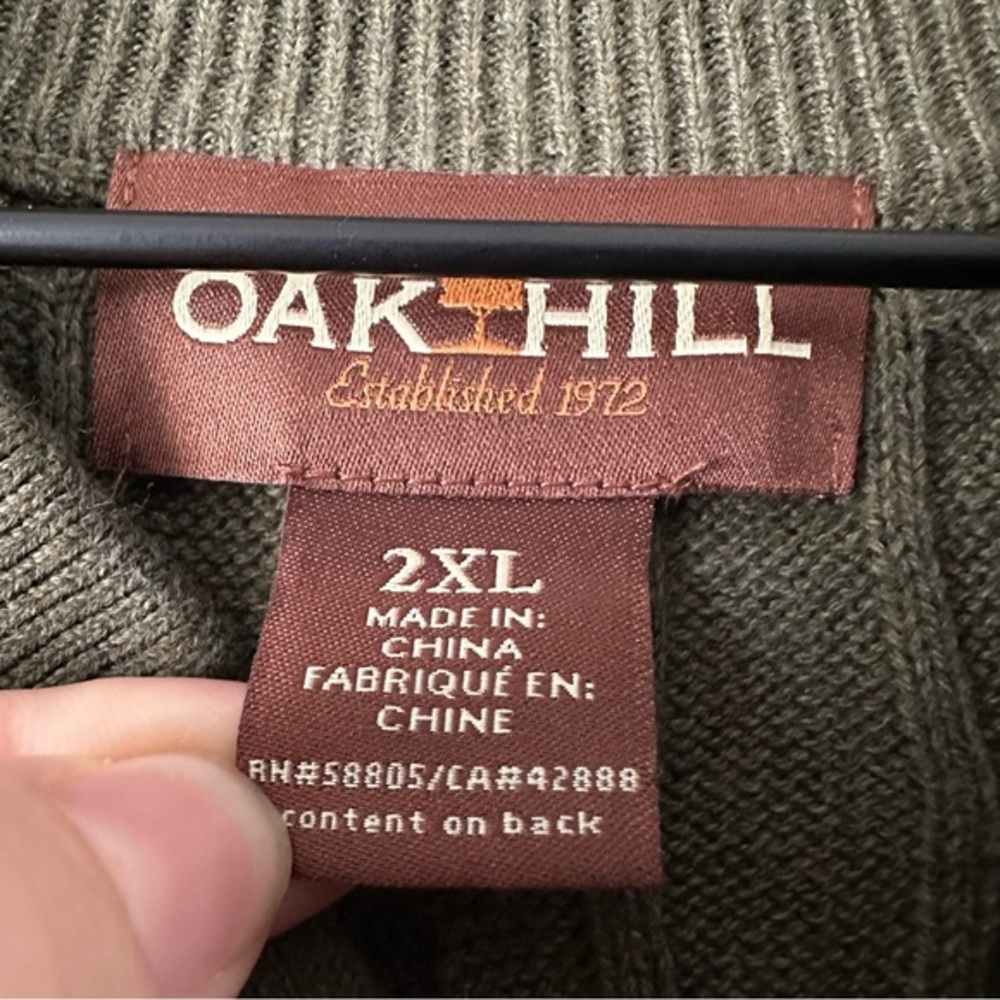 Oak Hill Men's 100% Cotton Botton Collar Sweater | Army Green - Picture 5 of 9